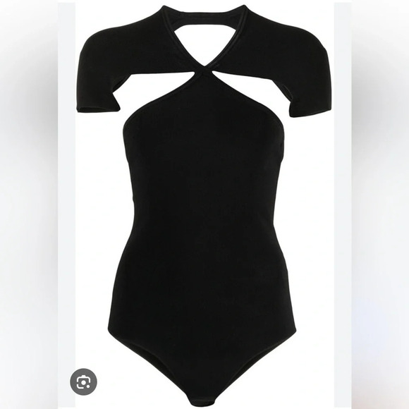 NWT KHAITE Vita Bodysuit Ribbed Cutout Size M Black Thong Back - Picture 1 of 14